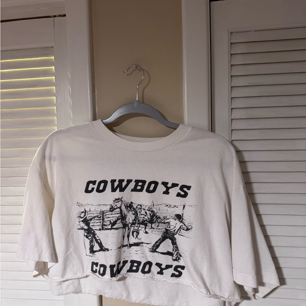 Brandy Melville White Short Sleeve Tee Cowboys Graphic